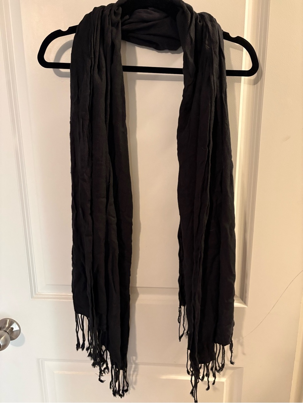Classic Black Lightweight Fringe Scarf